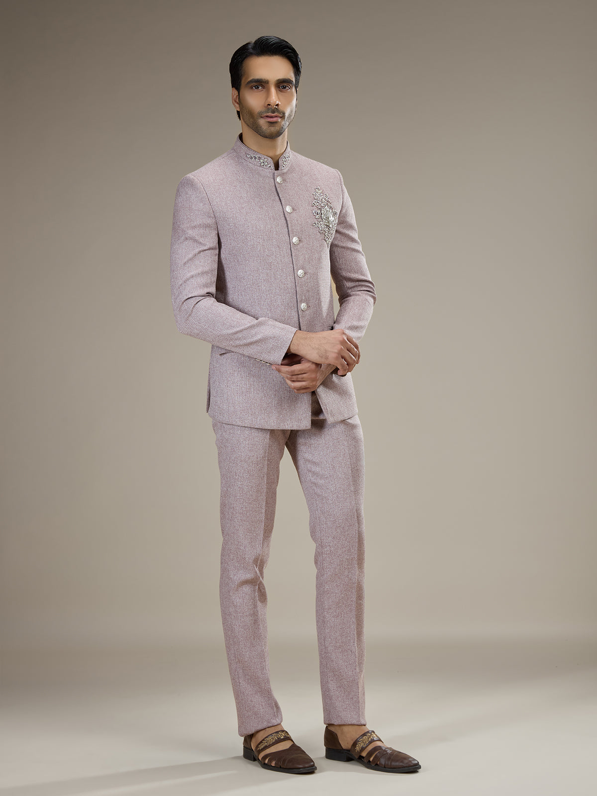 Lilac purple mens statement crest jodhpuri suit