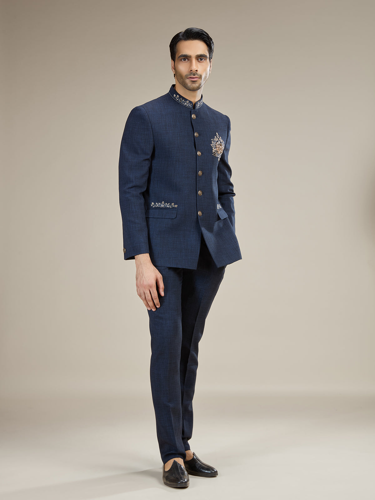 Navy blue mens antique button jodhpuri suit