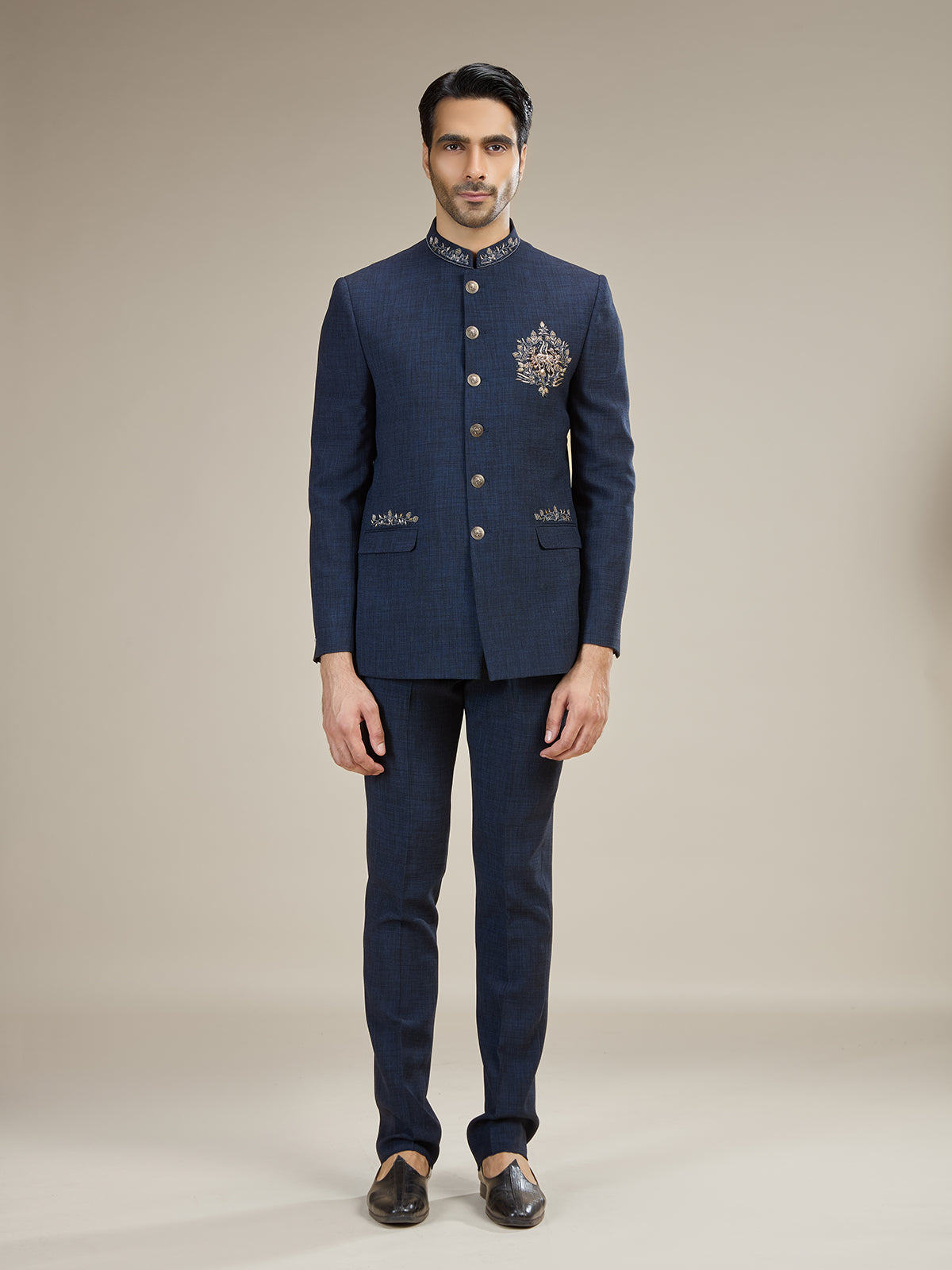 Navy blue mens antique button jodhpuri suit