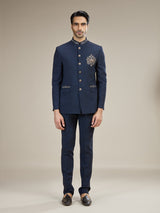 Navy blue mens antique button jodhpuri suit