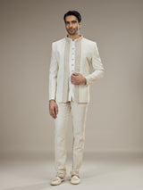 Cream mens embroidered jacket jodhpuri suit