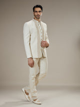 Cream mens embroidered jacket jodhpuri suit