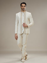 Cream mens embroidered jacket jodhpuri suit