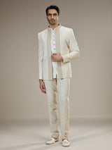 Cream mens embroidered jacket jodhpuri suit