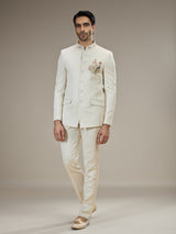 Cream mens jacquard jodhpuri suit