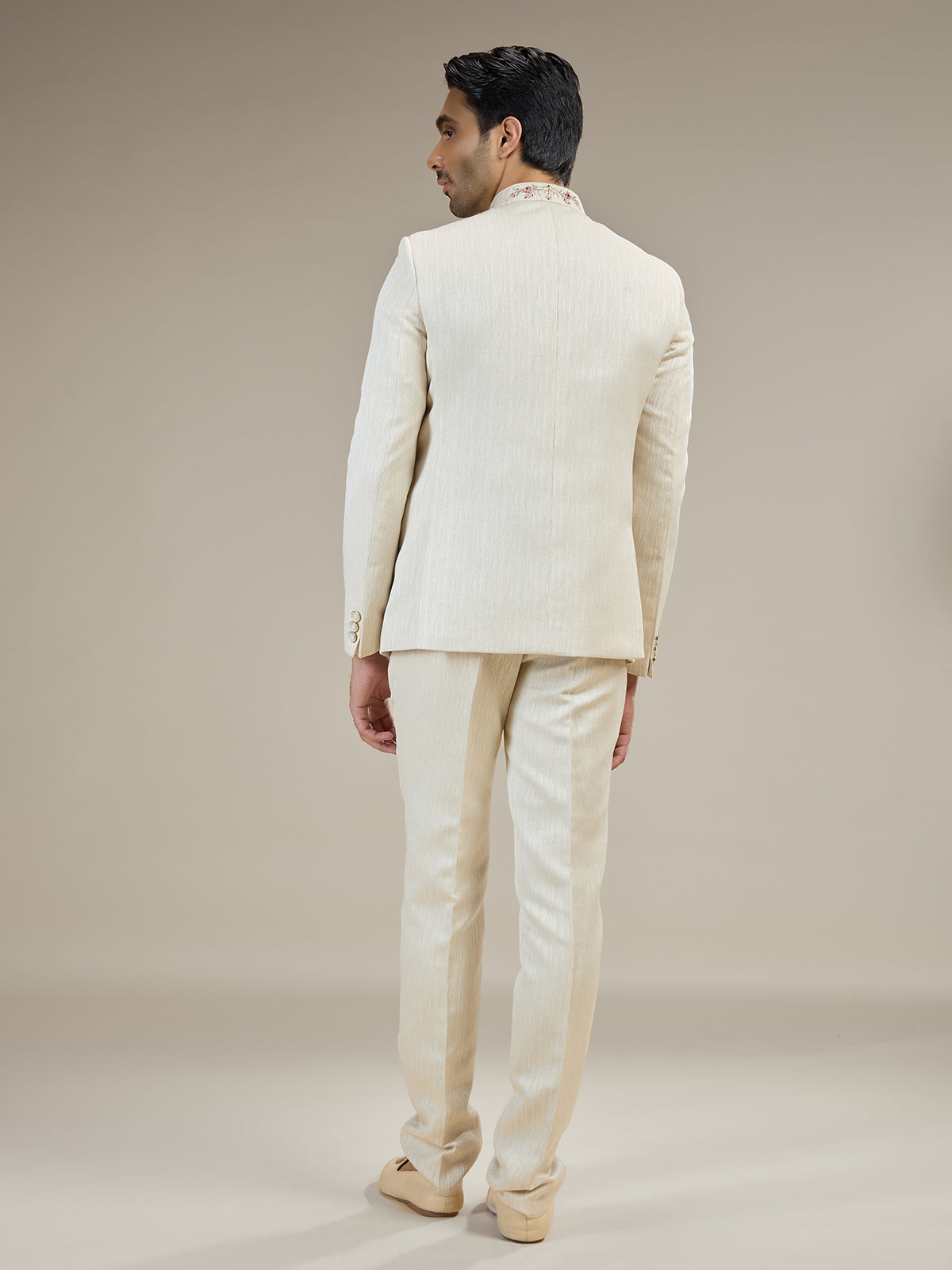 Cream mens jacquard jodhpuri suit