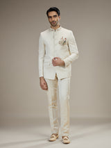 Cream mens jacquard jodhpuri suit