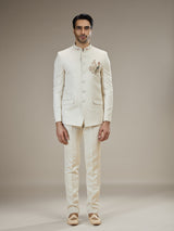 Cream mens jacquard jodhpuri suit