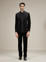 Black mens velvet pinstripe jodhpuri suit