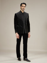 Black mens velvet pinstripe jodhpuri suit