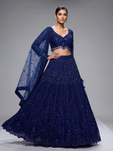 Navy blue diamond jaal designer lehenga choli for women