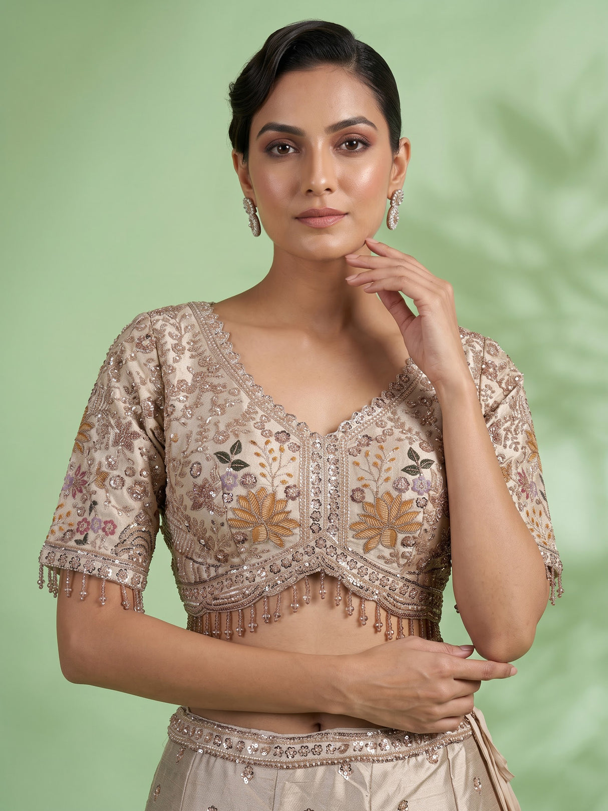 Cream botanical kalidar lehenga choli for women