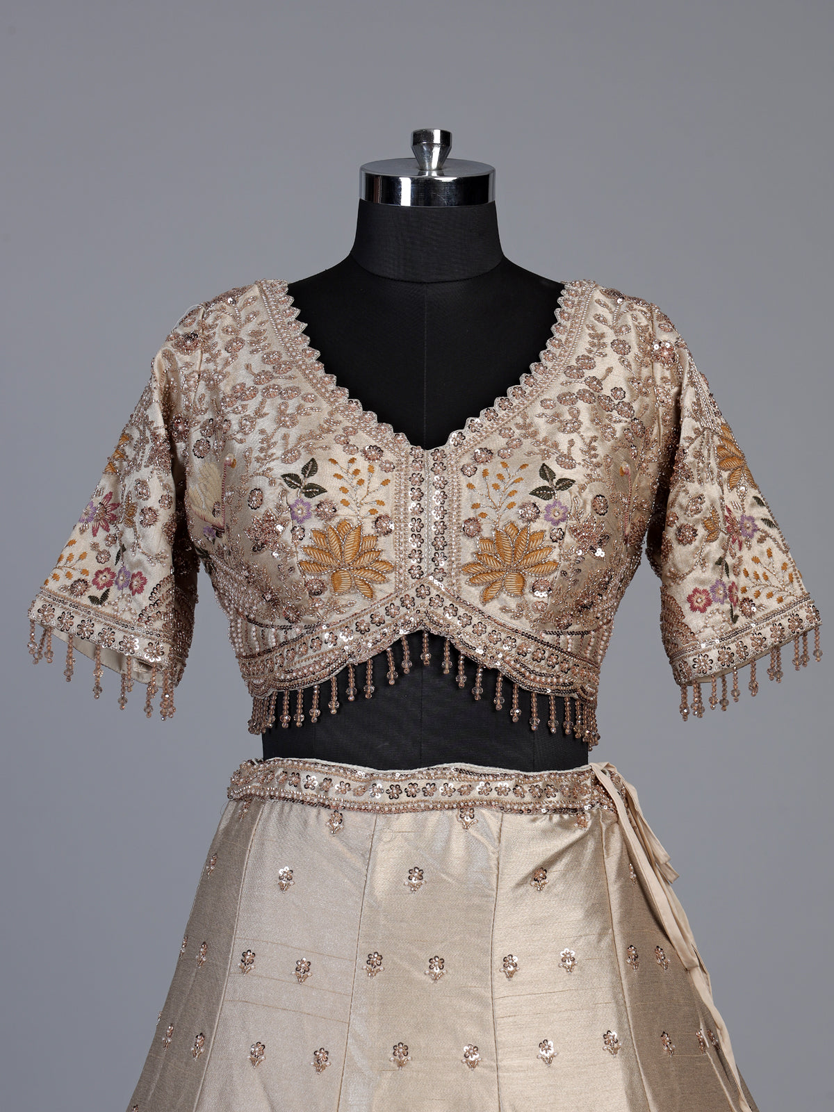 Cream botanical kalidar lehenga choli for women