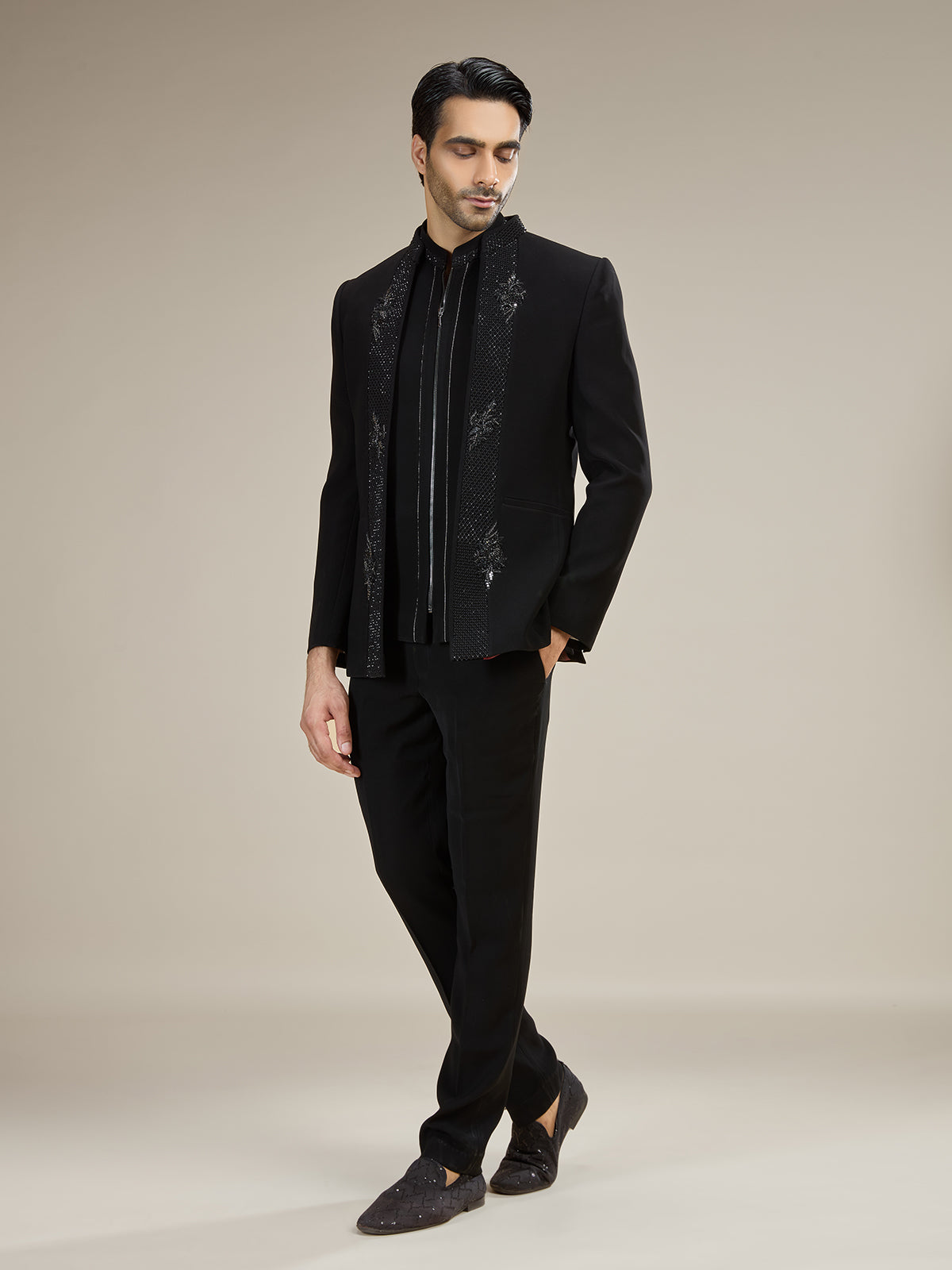 Black mens contemporary bandhgala jodhpuri suit