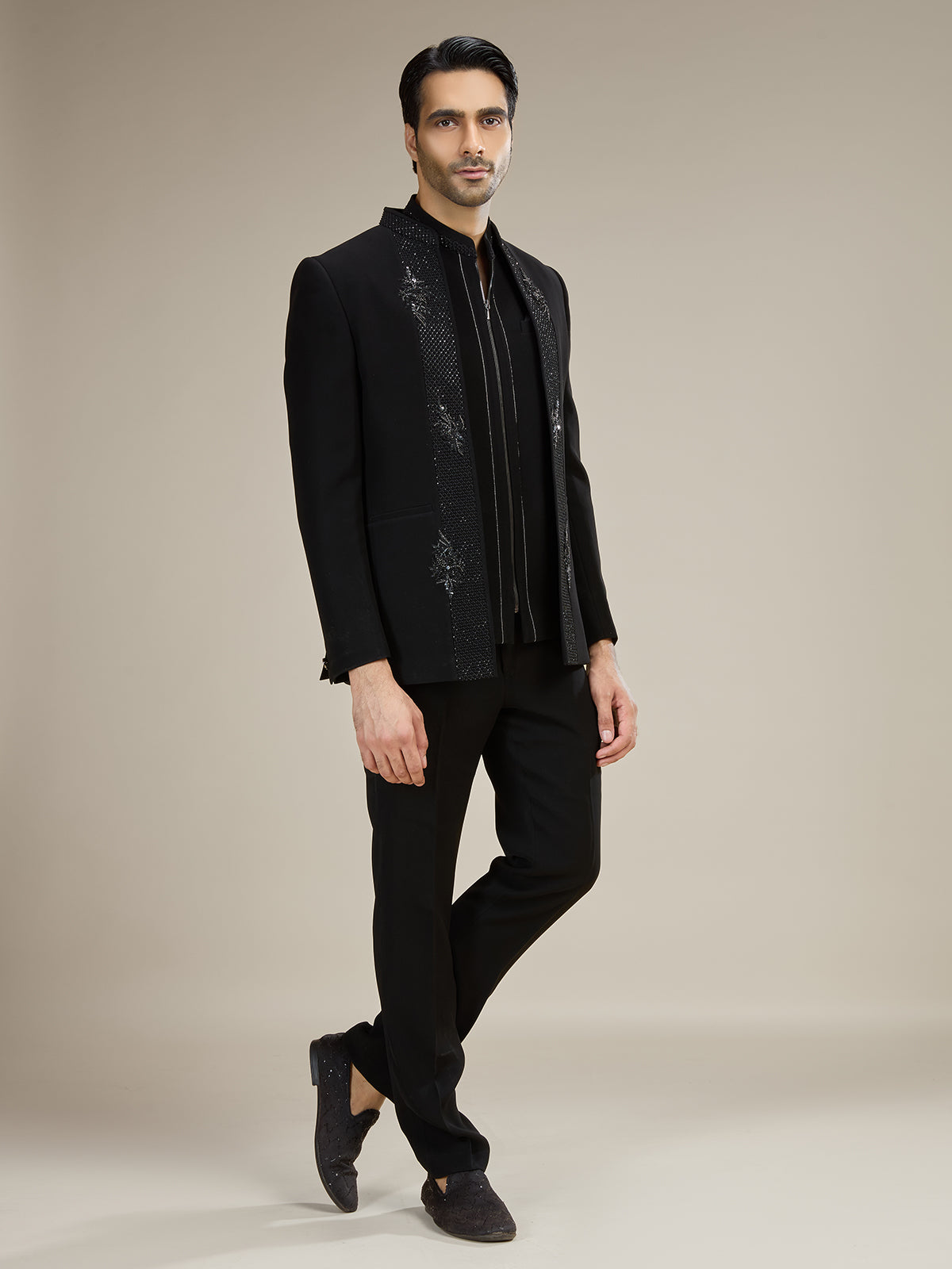 Black mens contemporary bandhgala jodhpuri suit