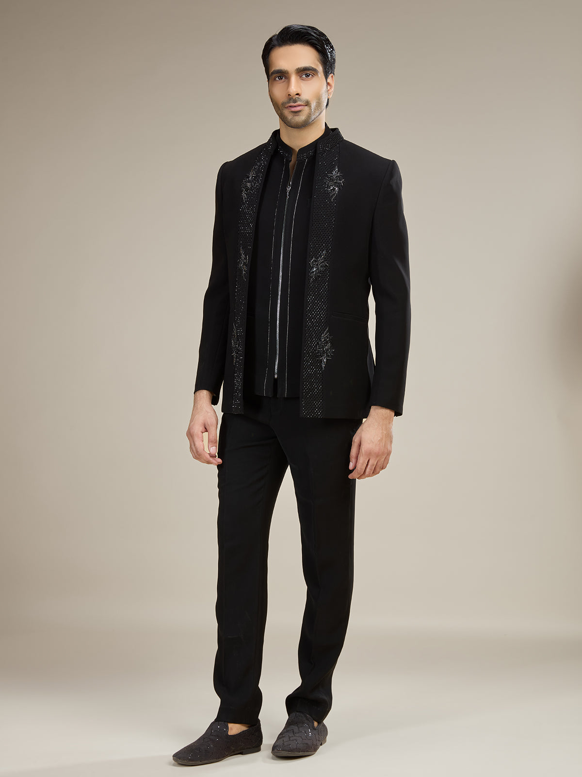 Black mens contemporary bandhgala jodhpuri suit