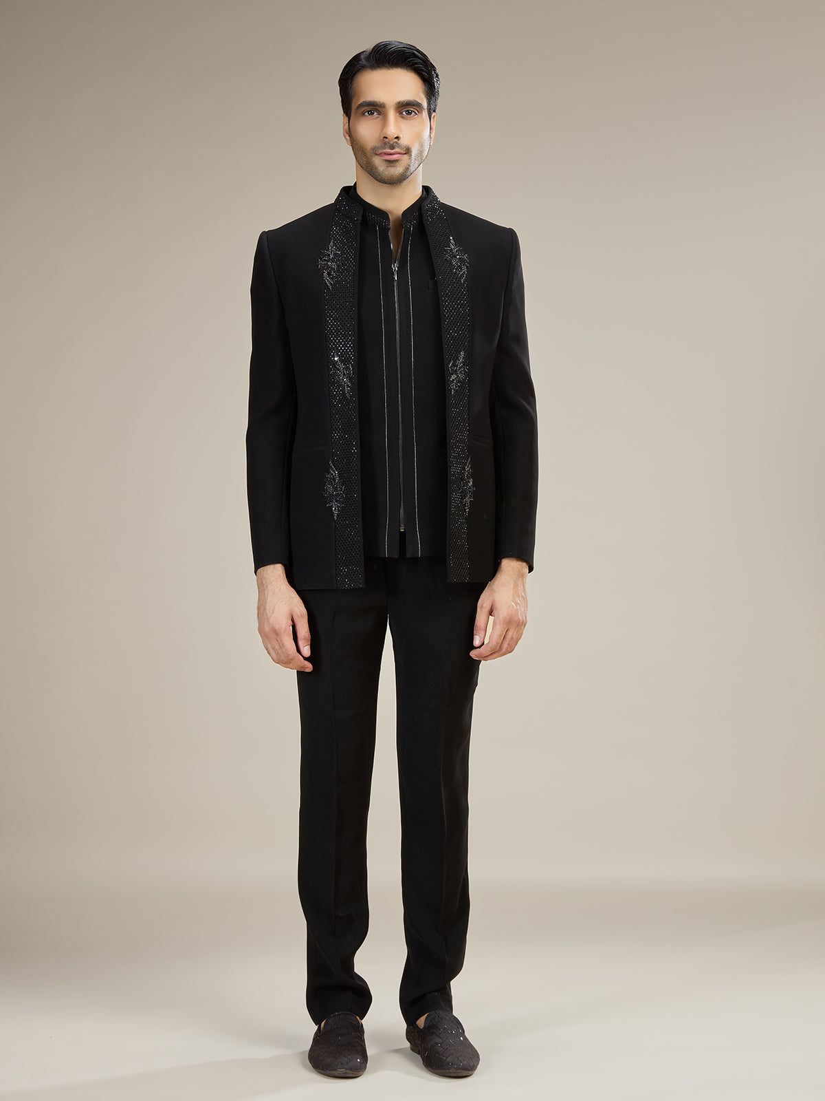 Black mens contemporary bandhgala jodhpuri suit