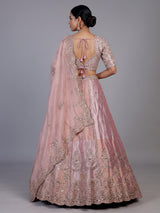 Onion pink floral raw silk lehenga choli for women