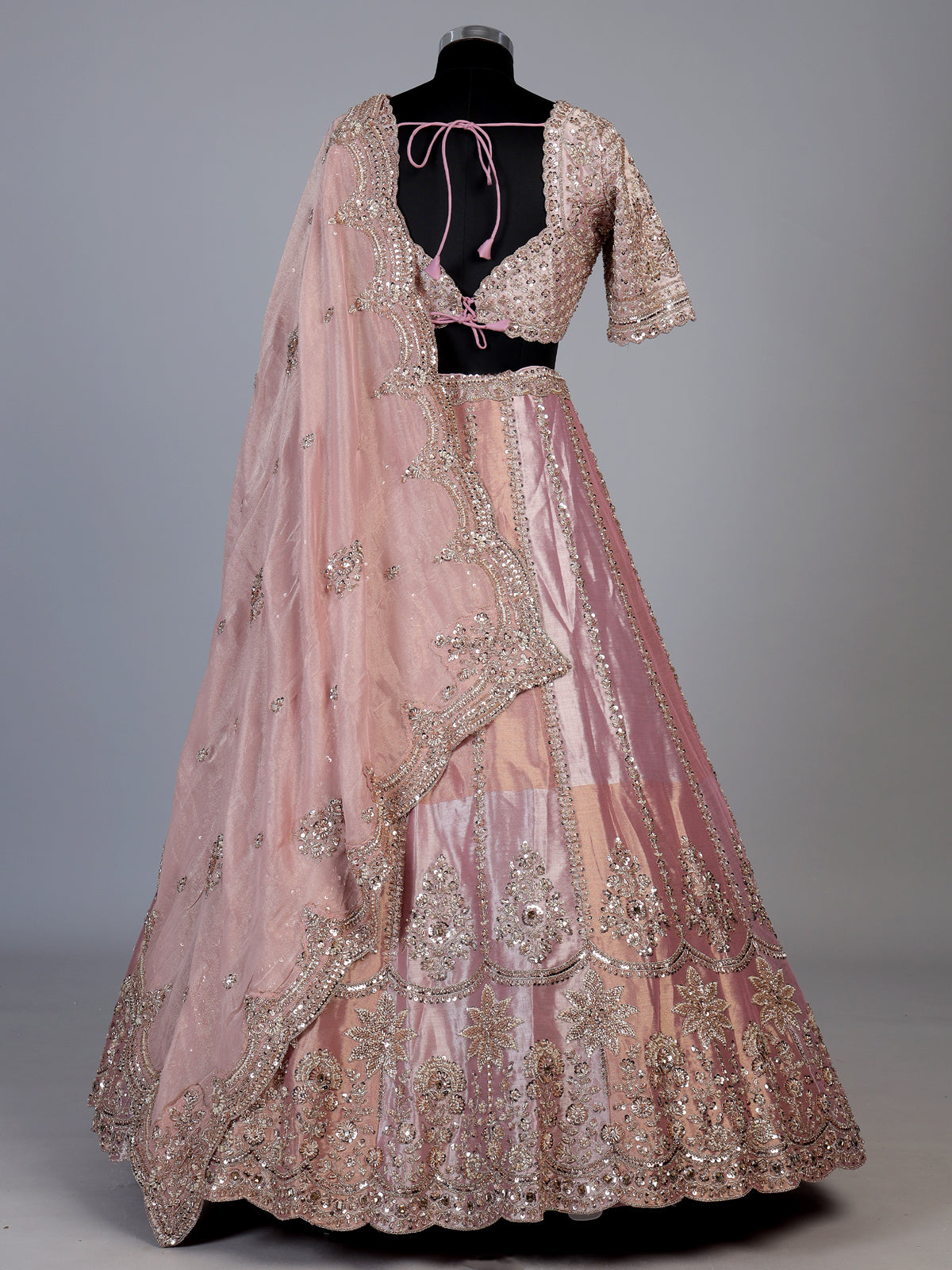 Onion pink floral raw silk lehenga choli for women