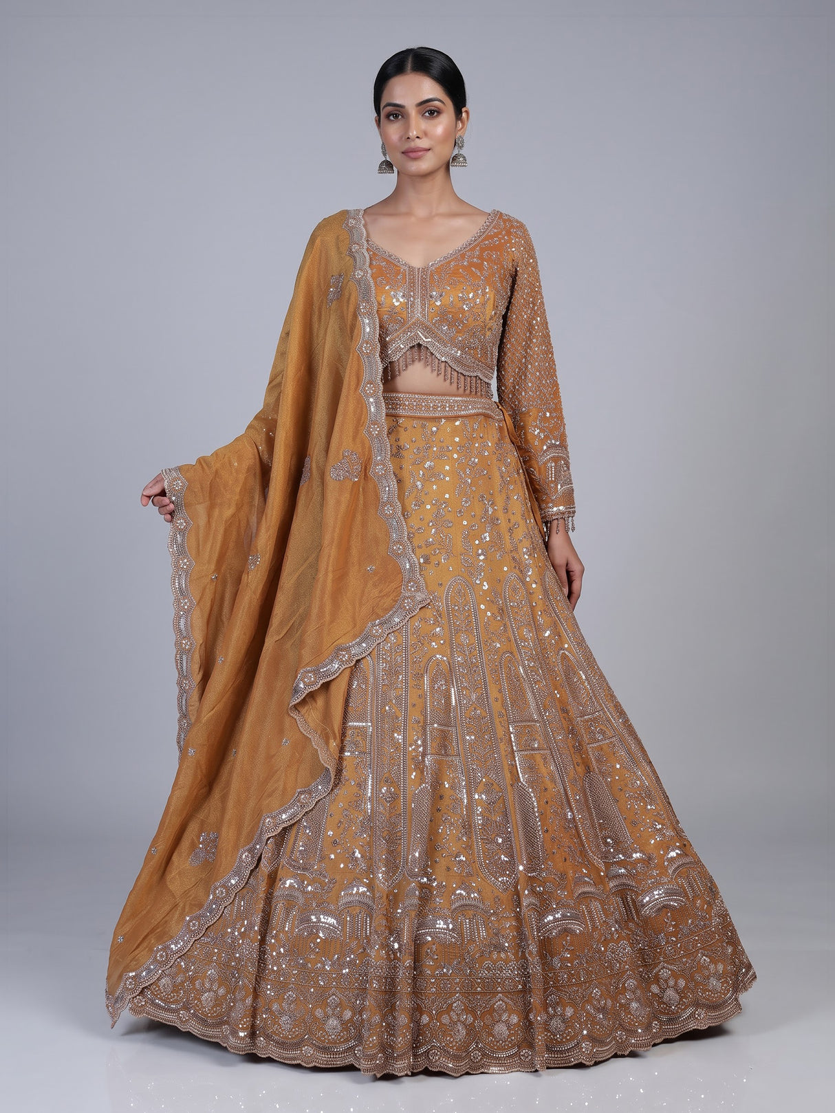 Mustard yellow palace motif lehenga choli for women
