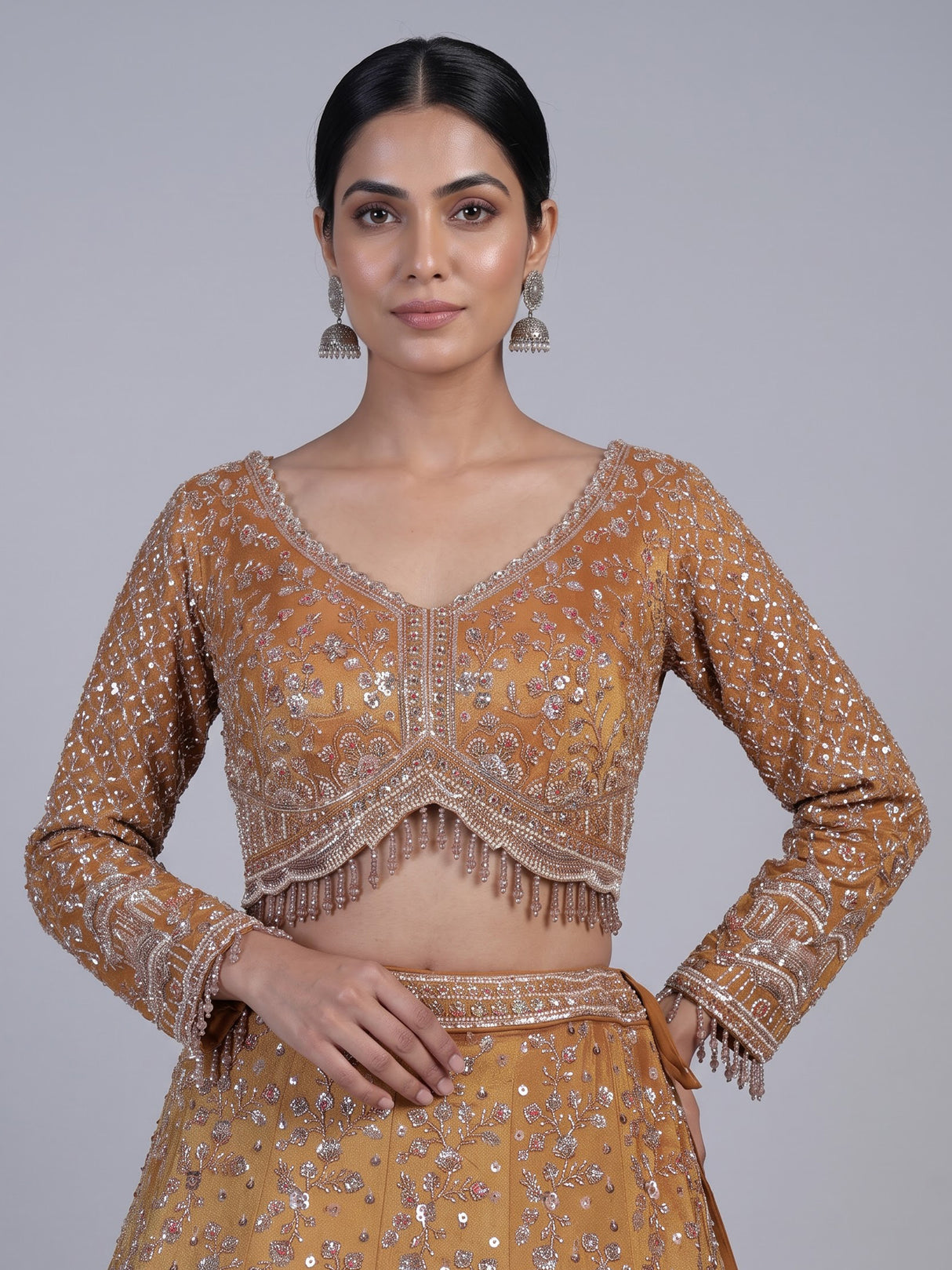 Mustard yellow palace motif lehenga choli for women