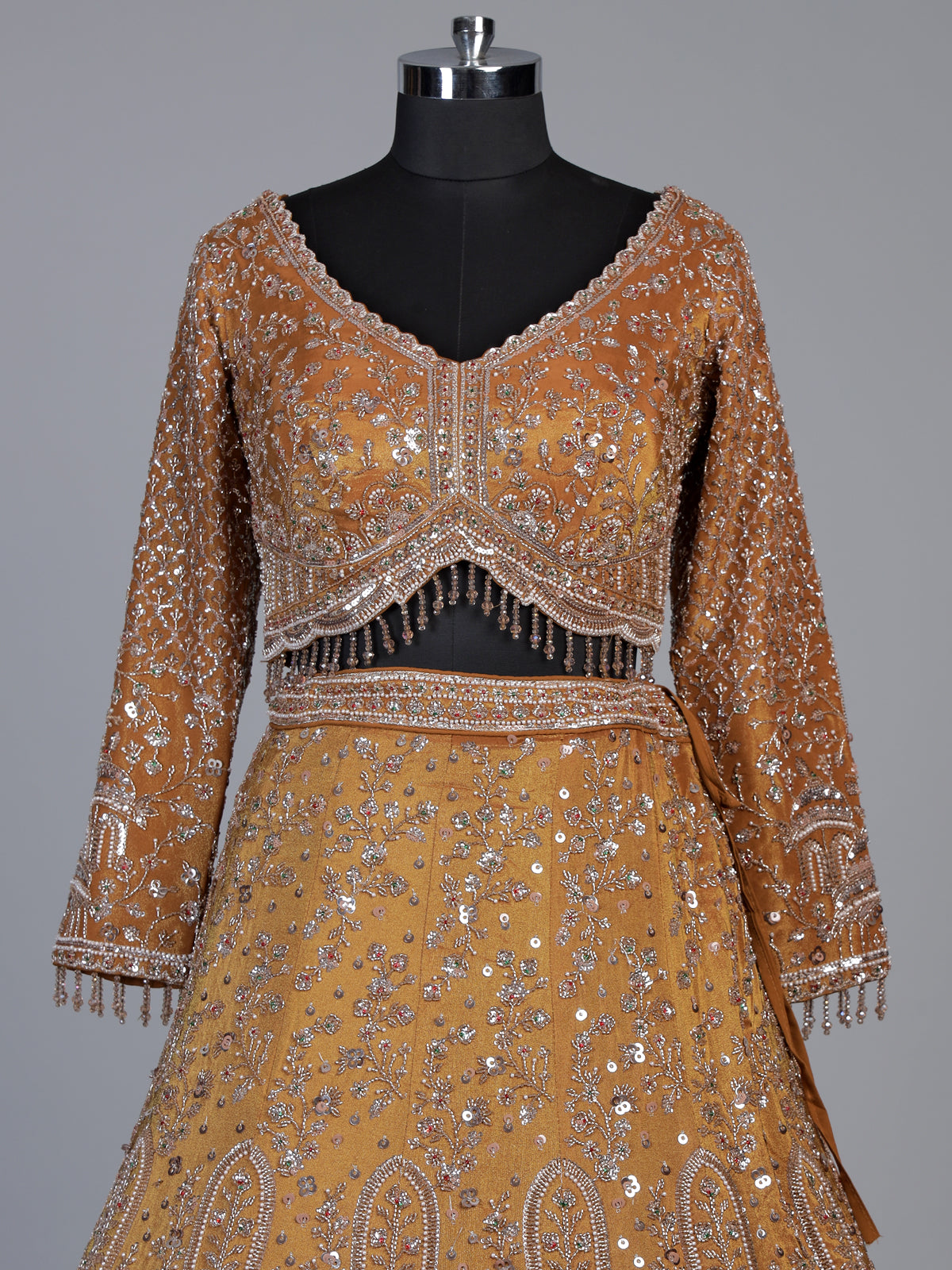 Mustard yellow palace motif lehenga choli for women