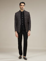 Black mens geometric velvet jodhpuri suit
