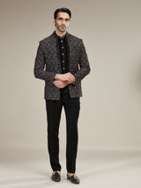 Black mens geometric velvet jodhpuri suit