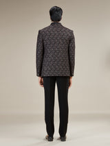 Black mens geometric velvet jodhpuri suit