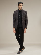 Black mens geometric velvet jodhpuri suit