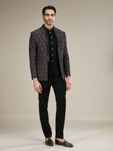 Black mens geometric velvet jodhpuri suit
