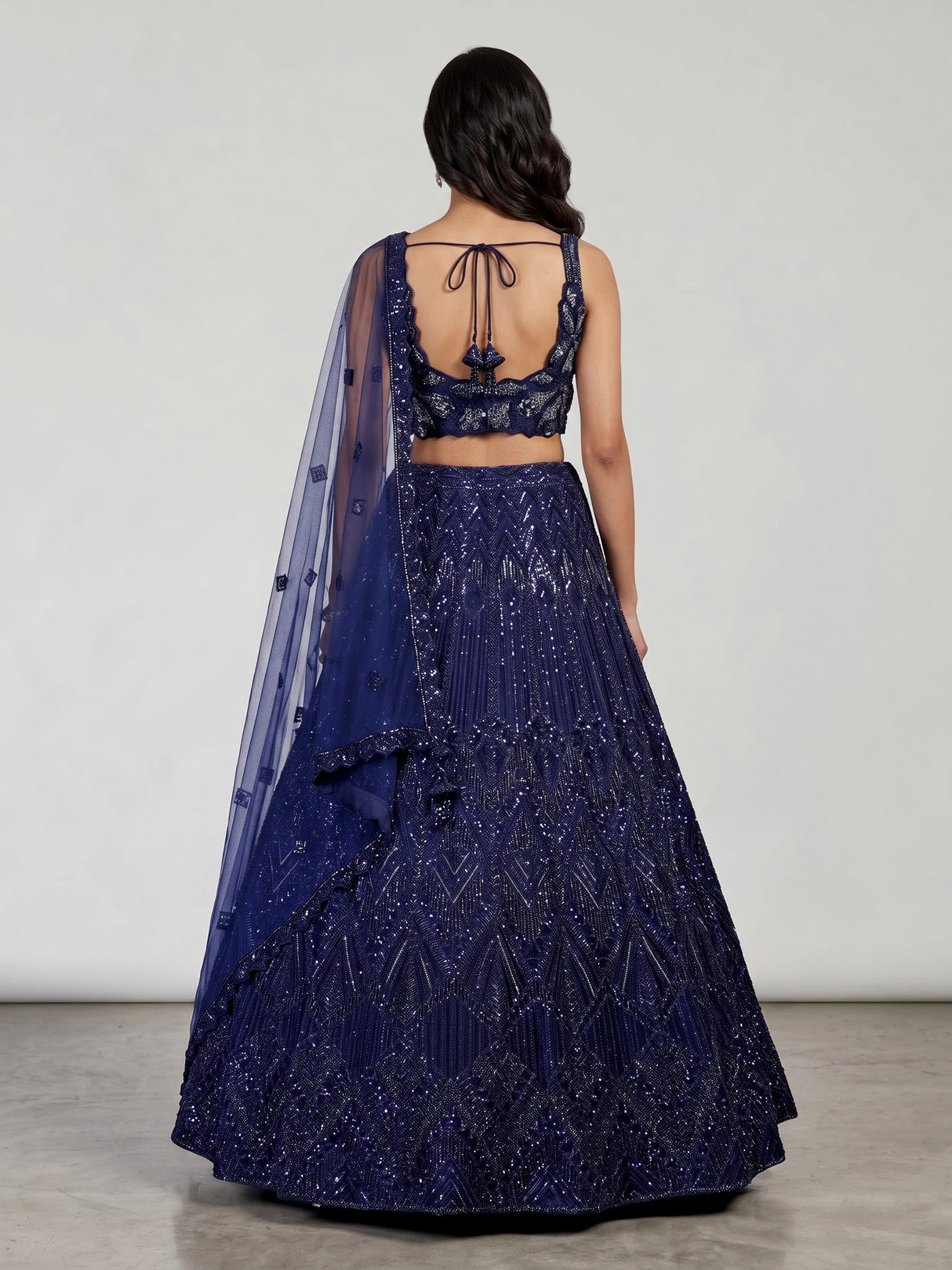 Navy blue geometric sequin designer lehenga choli for women
