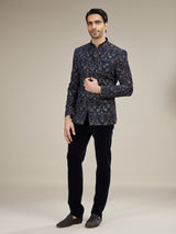 Navy blue mens botanical velvet jodhpuri suit