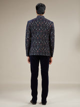 Navy blue mens botanical velvet jodhpuri suit