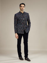 Navy blue mens botanical velvet jodhpuri suit