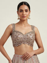 Beige zardozi kalidar lehenga choli for women