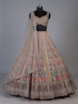 Beige zardozi kalidar lehenga choli for women