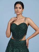 Green embellished cape lehenga choli for women