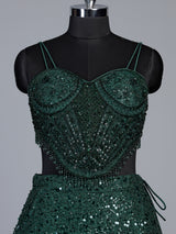 Green embellished cape lehenga choli for women