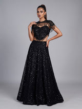 Black sequin cape designer lehenga choli for women