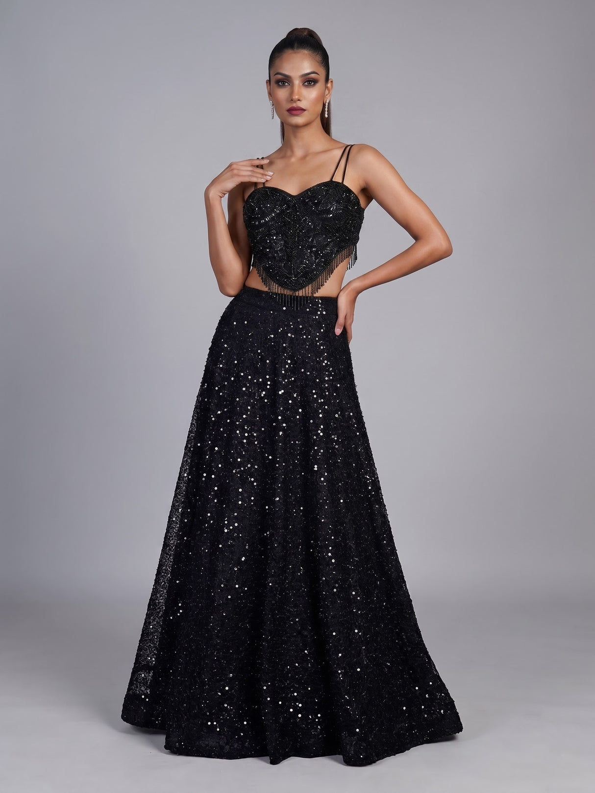 Black sequin cape designer lehenga choli for women