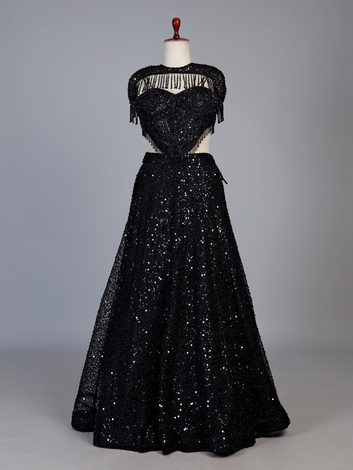Black sequin cape designer lehenga choli for women