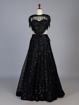 Black sequin cape designer lehenga choli for women