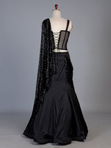 Black satin mermaid lehenga choli for women