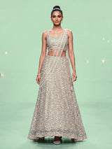 Beige pearl drape designer lehenga choli for women