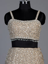 Beige pearl drape designer lehenga choli for women