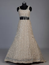 Beige pearl drape designer lehenga choli for women