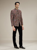 Black mens cool tone floral jodhpuri suit