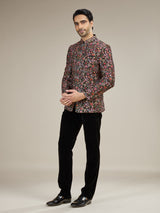 Black mens cool tone floral jodhpuri suit