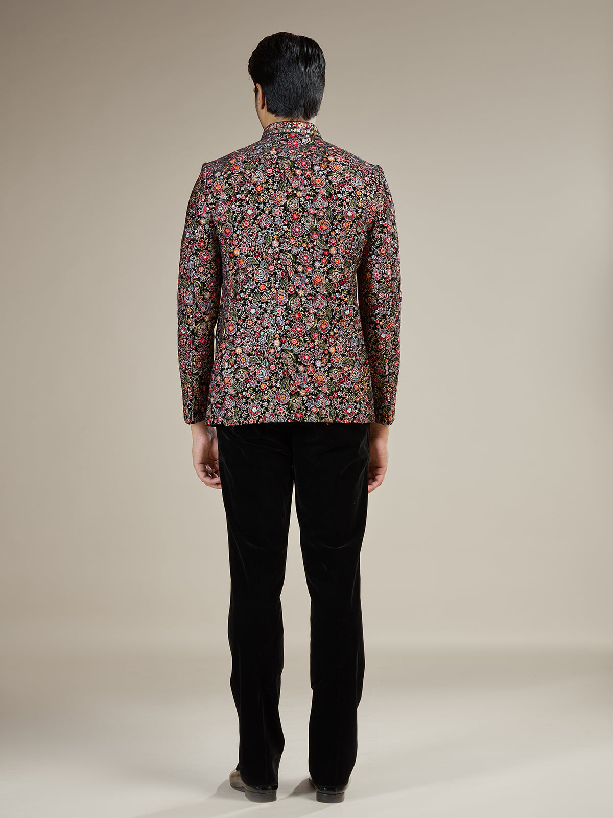 Black mens cool tone floral jodhpuri suit